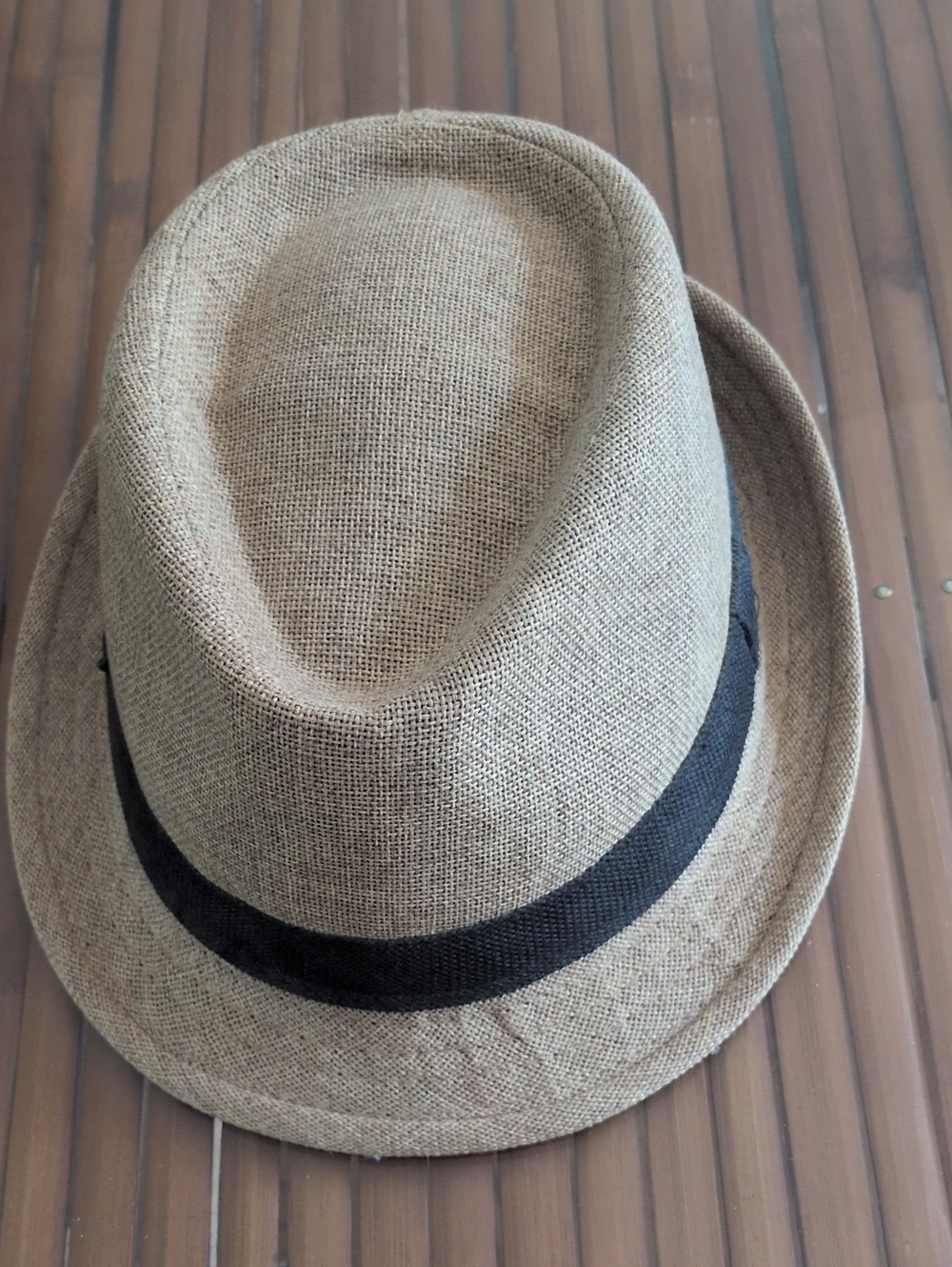 Light Brown Straw Fedora with Black Band